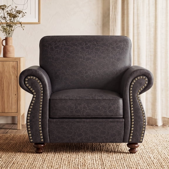 Poshby Mid-Century Modern Accent Chairs with Fabric Material, Upholstered Cushions for Living Room, Red Brown