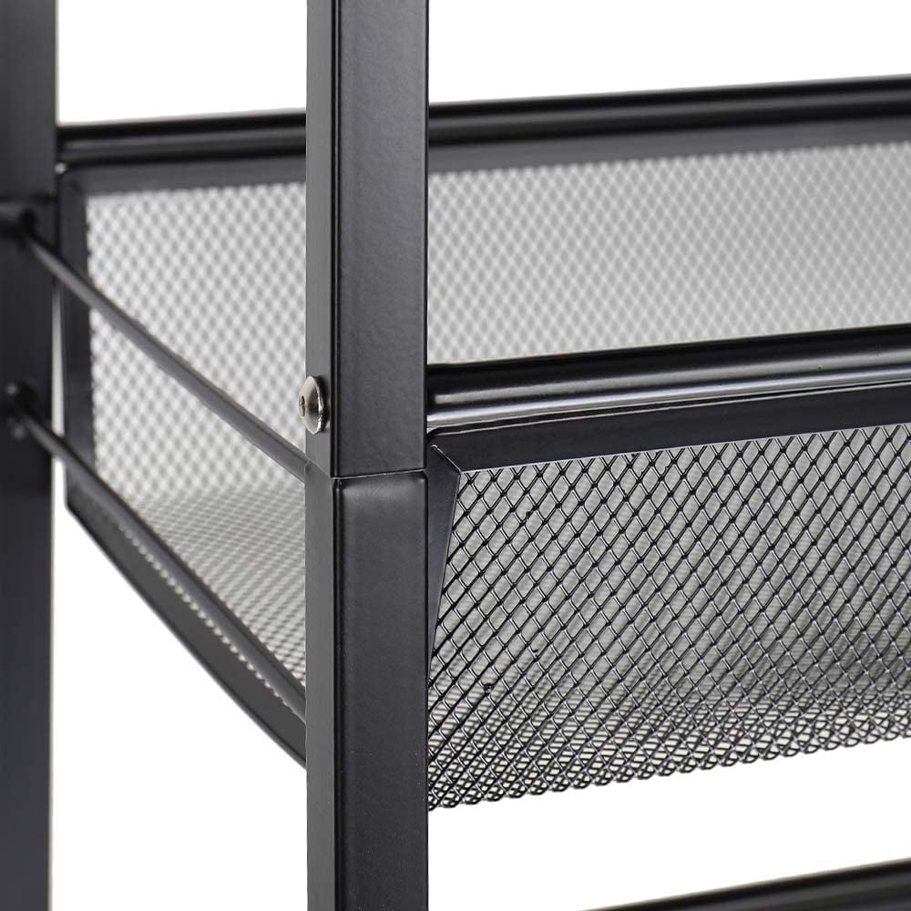 Rustic 3-Tier Metal Wire Storage Kitchen Cart on Wheels, Black by Haitral