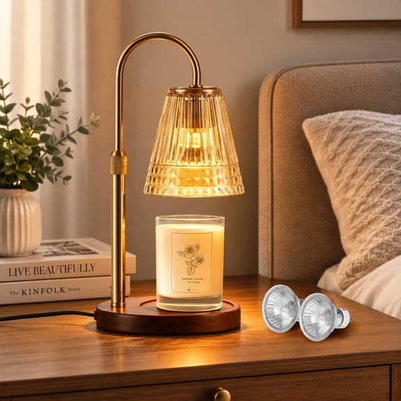 Adjustable Height Candle Warmer Lamp with Timer, Wood Base