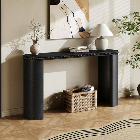 Christopher Knight Home 60" Console Table with Beaded Trim, Reversible Curved Legs, Black