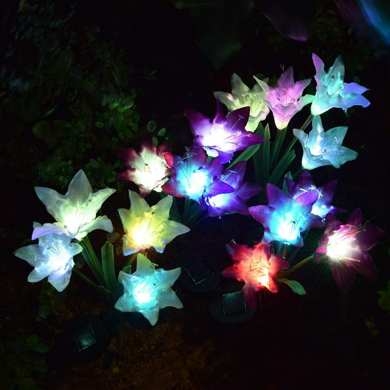 Outdoor Solar Garden Stake Lights - 2 Pack Solite Solar Powered Lights with 8 Lily Flower, Multi-color Changing LED Solar Stake Lights for Garden, Patio, Backyard (Purple and White) Outdoor Solar Garden Stake Lights - 2 Pack Solite Solar Powered Lights with 8 Lily Flower, Multi-color Changing LED Solar Stake Lights for Garden, Patio, Backyard (Purple and White)
