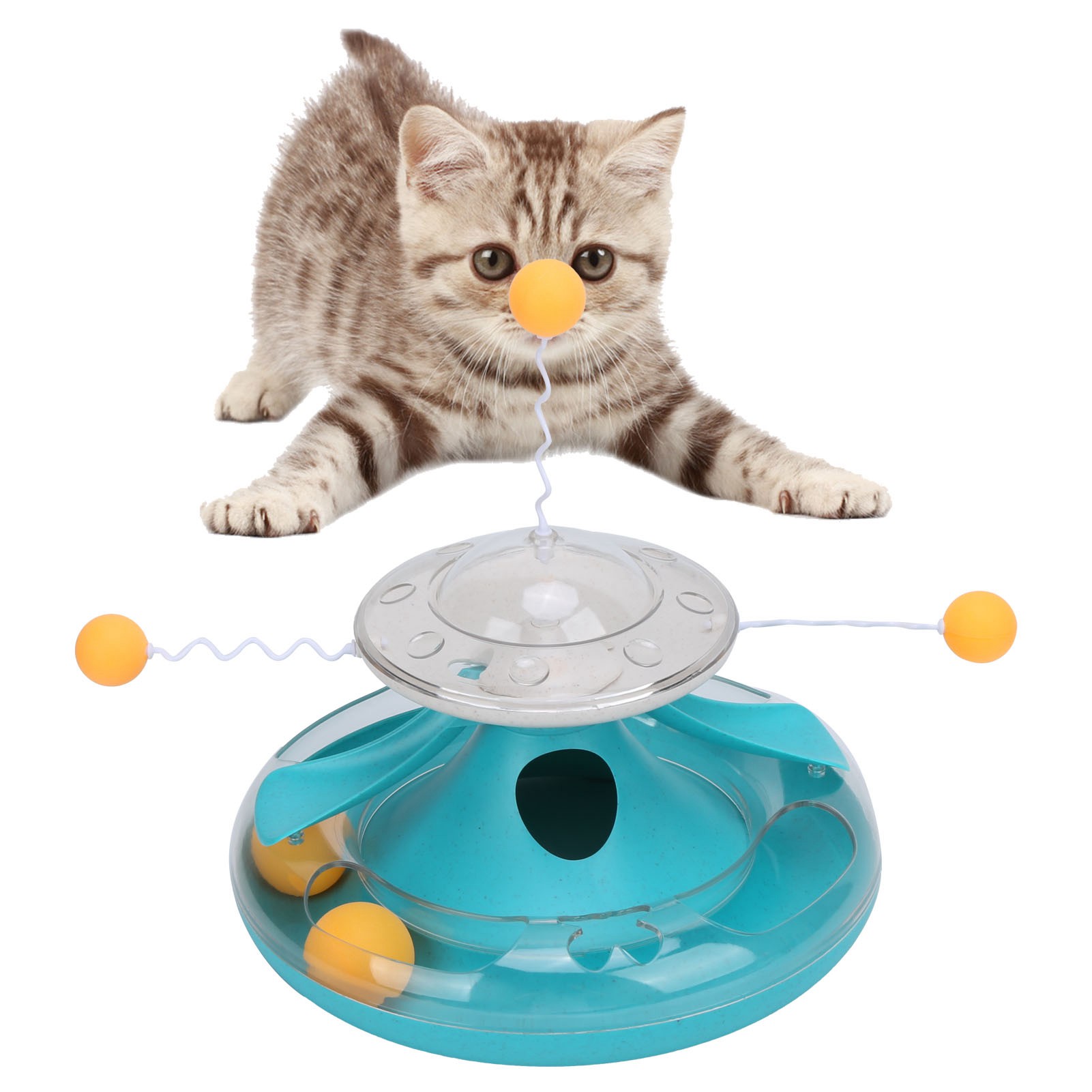 BIMZUC Cat Turntable Leakage Toy Circle Tracking Puzzle Food Dispensing Toy for Indoor Kittens Lake Blue Interactive Teaser Track Ball Pet Supplies Washable Plastic Detachable Fun Feeder