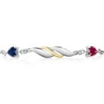 thumbnail image 2 of Gem Stone King 1.12 Ct Blue Created Sapphire Red Created Ruby and Lab Grown Diamond 925 Silver and 10K Yellow Gold Bracelet for Women, 2 of 3