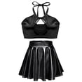 thumbnail image 2 of Conjuntos de falda brillante metalizada para mujer, top corto con cuello halter erótico metalizado brillante y falda con volantes de cintura alta, ropa de club, 2 of 5