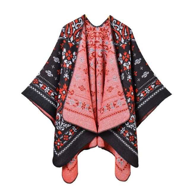 Gpaecead Cape Chaude Fendue pour Femmes - Couverture Thermique Châle pour Voyage & Photo Rouge