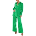 thumbnail image 1 of VISgogo Traje Casual para Mujer, Camisa de Solapa con Botones de Color Sólido de Manga Larga + Pantalones Largos de Pierna Ancha VISgogo moda, 1 of 8