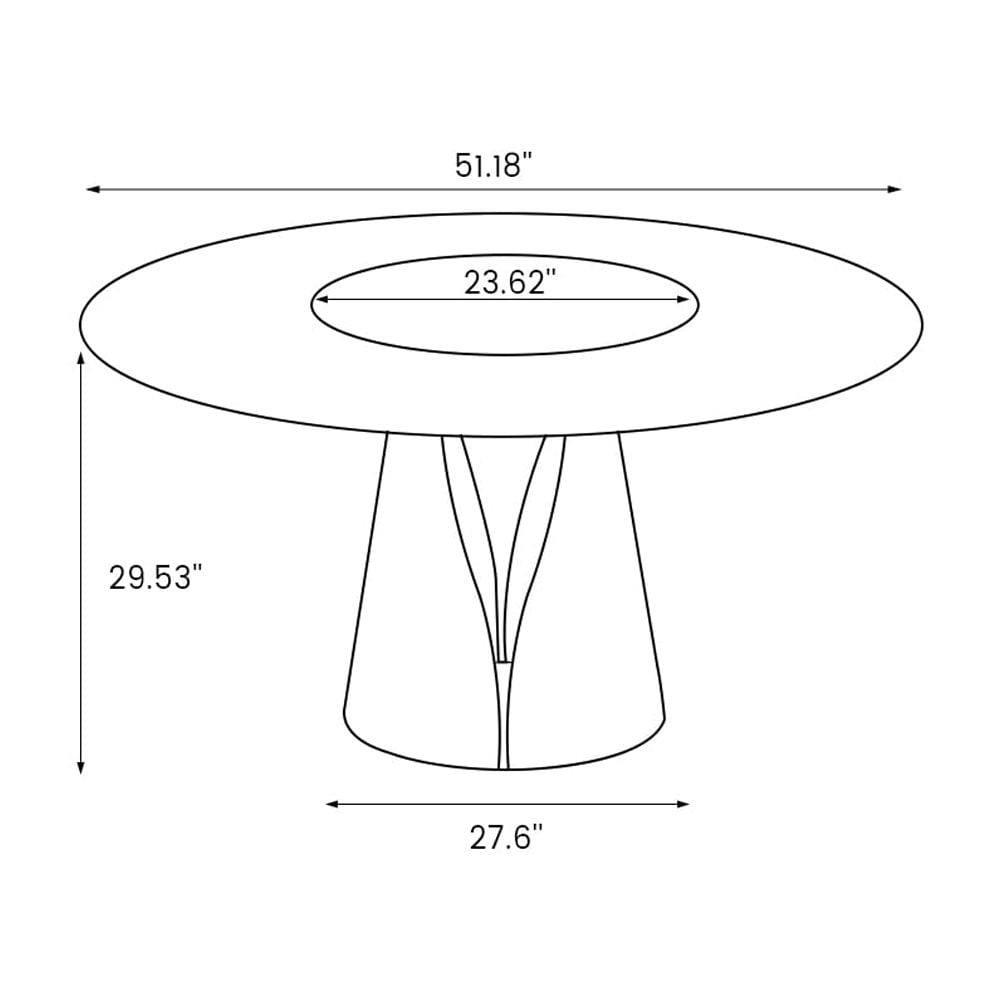 POVISON 51" Modern White Round Dining Table with Lazy Susan for 4-6, Tempered Glass Tabletop,Carbon Steel Base