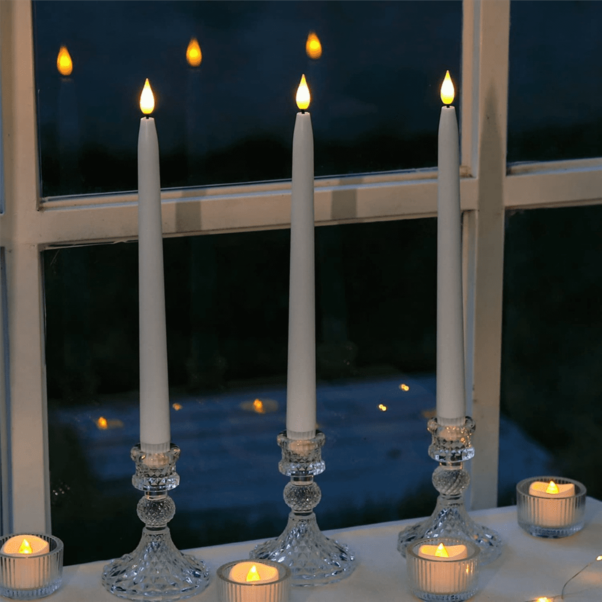 8 Pcs Remote Flameless Candlesticks,Timer Battery Operated LED Taper Candles for Halloween,Wedding Decoration White
