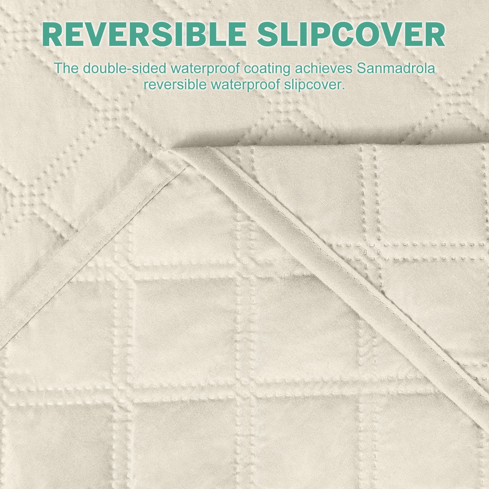 Sanmadrola Sectional Couch Covers Waterproof L Shape Sofa Cover Reversible Slipcover Chaise Lounge Cover Furniture Protector Cover for Pets Dog Cat Kids, Ivory, Small