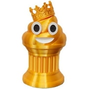 King Poop Emoji Trophy - 6" Handmade Novelty Award w/Additive Manufacturing, Solid Silk Gold Design, Crowned Poop Emoji, painted eyes & mouth on Column Pillar - Hilarious & Unique Gift or Award