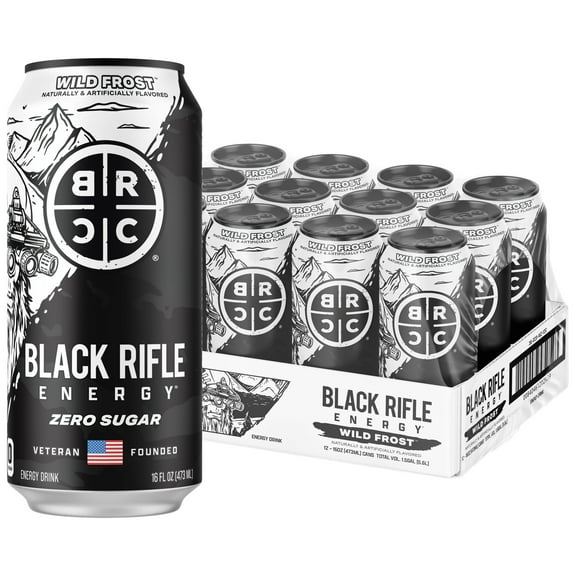 Black Rifle Energy Wild Frost Zero Sugar Energy Drink, 200mg Caffeine, 16 fl oz (Pack of 12)