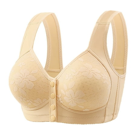 Gnurob Women Front Closure Seamless Bras No Underwire Bra Breathable Push Up Bralettes Beauty Back Smoothing Brassiere Comfort Thin Cup Bralette Clearance Saving Beige 36