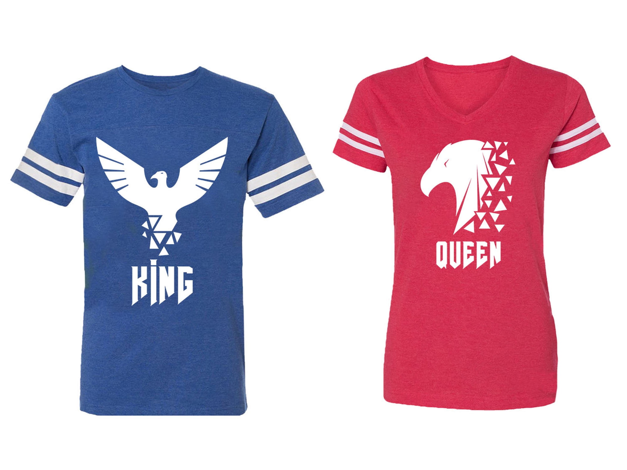 King Queen Eagle White Matching Couple Cotton Jerseys (Men Royal