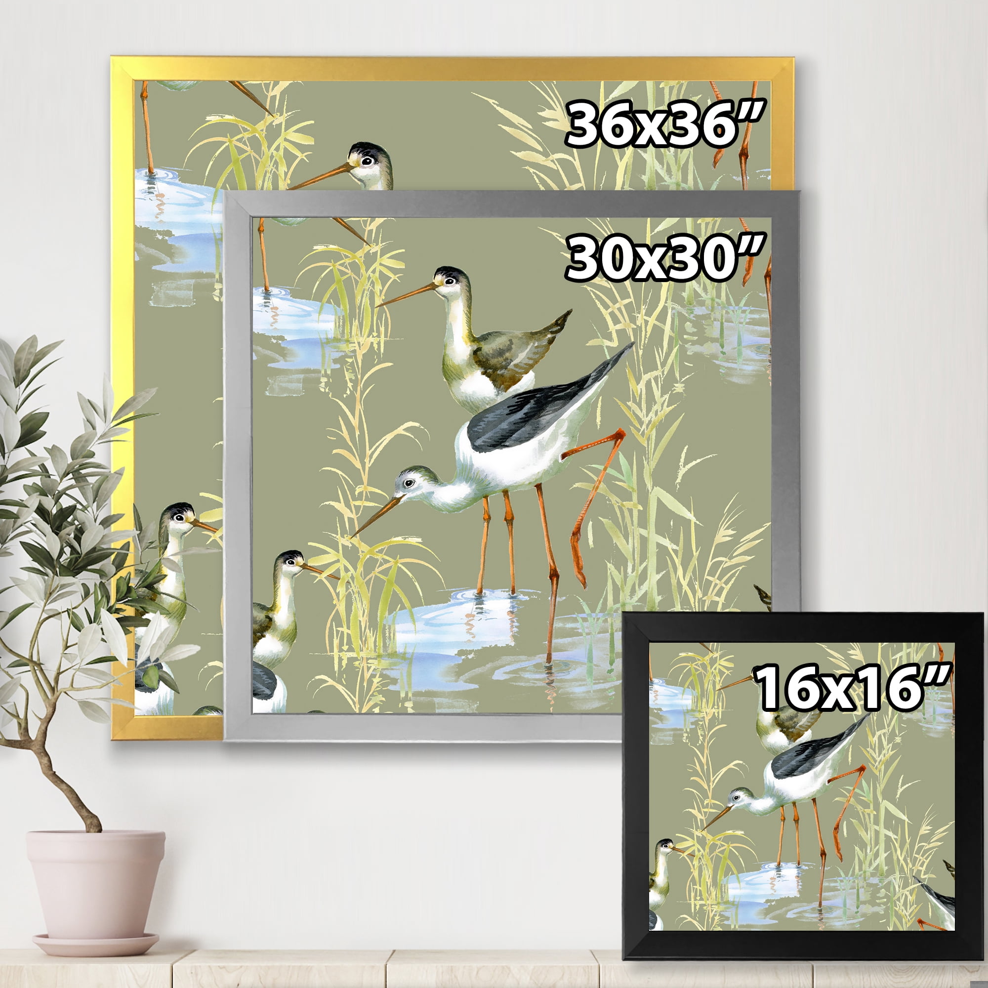 Designart 'Herons Birds In The Gray Water' Farmhouse Framed Art Print