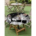 thumbnail image 3 of Outdoor Tablecloth with Umbrella Hole and Zipper, Christmas Black Round Table Cloth 60 Inch Waterproof Tablecloth, White Xmas Tree Elk Winter Snowflake Picnic Table Cover for Patio Camping, 3 of 7