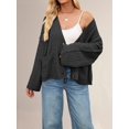thumbnail image 6 of Womens Cropped Trendy Fall Long Sleeve Button Down Cardigan Loose Open Front Outerwear with Pockets Black M, 6 of 10