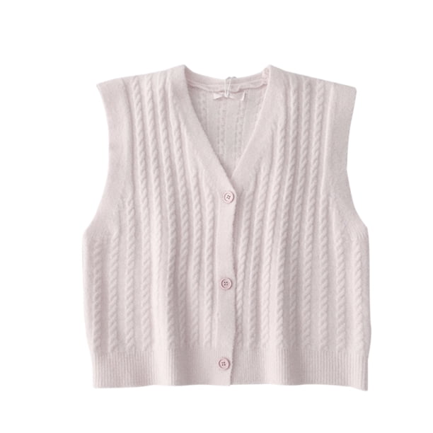 Chaleco de mujer Chaleco sin mangas con botones Top de punto con cuello en V informal, rosa blanco Inevent AP001560-04B