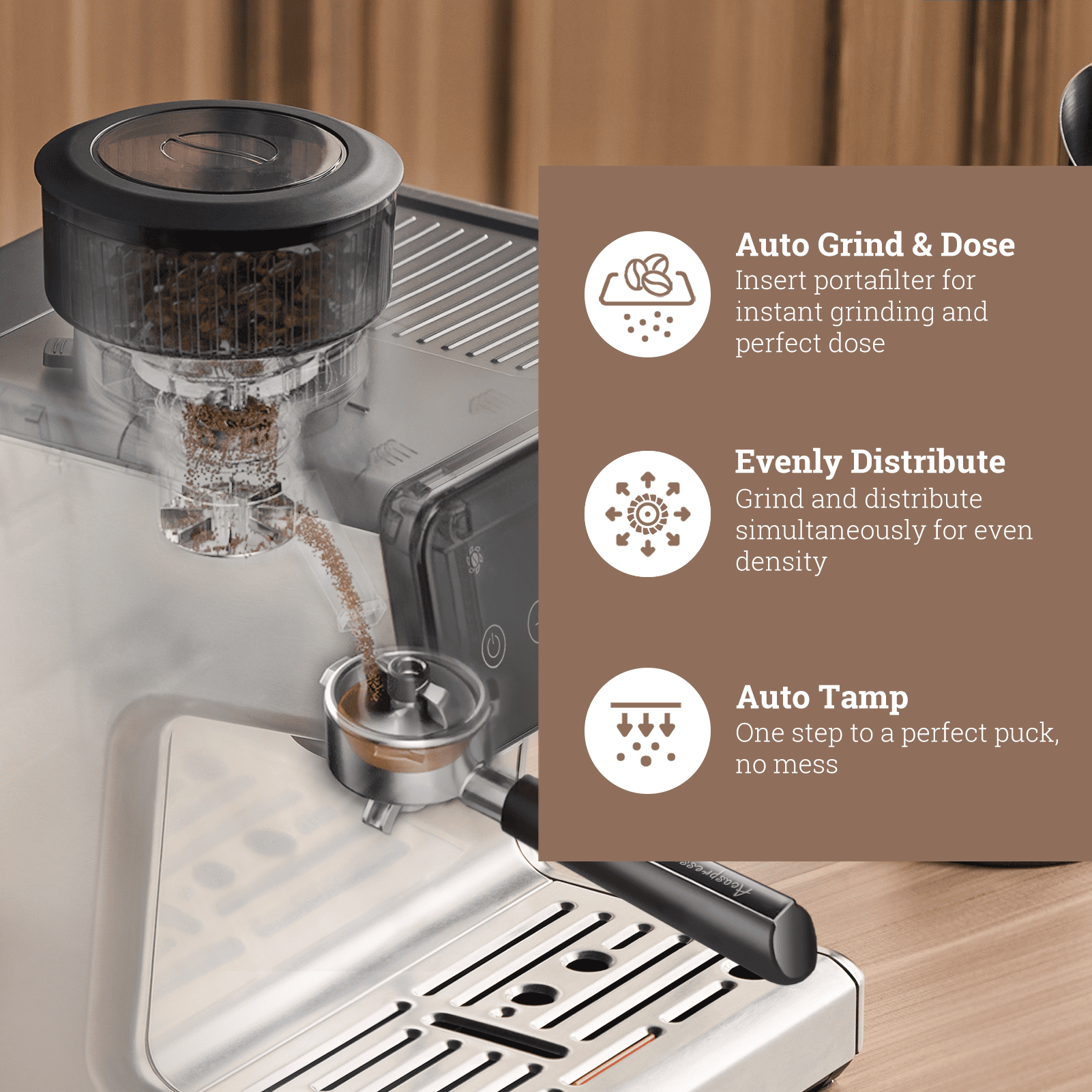 Coffee Espresso Machine with Grinder: Auto Distribute Tamp, 15-Bar Italian Pump, Temp Control, Cold Brew, Acaspresso Coffee Maker