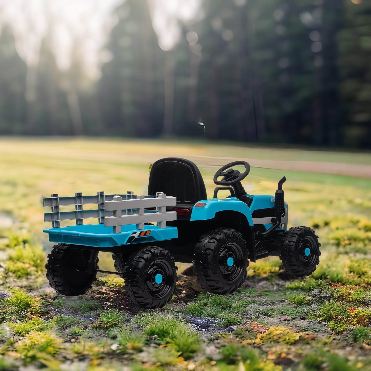 CIPACHO 12v Battery-Powered Kids Toy Tractor with Trailer and 3-Gear-Shift Ground Loader Ride On with USB&Bluetooth Audio Functions, Blue CIPACHO 12v Battery-Powered Kids Toy Tractor with Trailer and 3-Gear-Shift Ground Loader Ride On with USB&Bluetooth Audio Functions, Blue