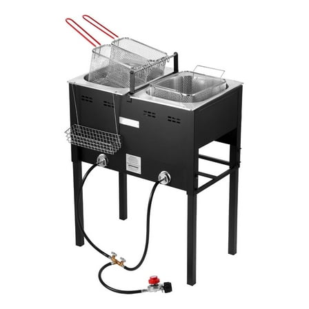 Outdoor Propane Deep Fryer - 32 QT Dual Tank Deep Fryer, Two 8 Gallon Stainless Steel Fryers, Portable Propane Cooker for Backyard Parties