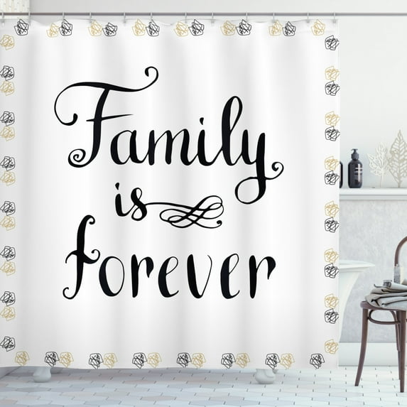 Ambesonne Retro Shower Curtain, Family Words Ink Sketch, 69"Wx75"L, Black Brown White