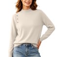 thumbnail image 3 of TtopsQueen Women Mock Neck Knit Sweater, Long Sleeve Soft Slim Pullover Top with Side Decorative Buttons, Comfortable Casual Knitwear for Daily Fall Winter Wear Beige,L, 3 of 6