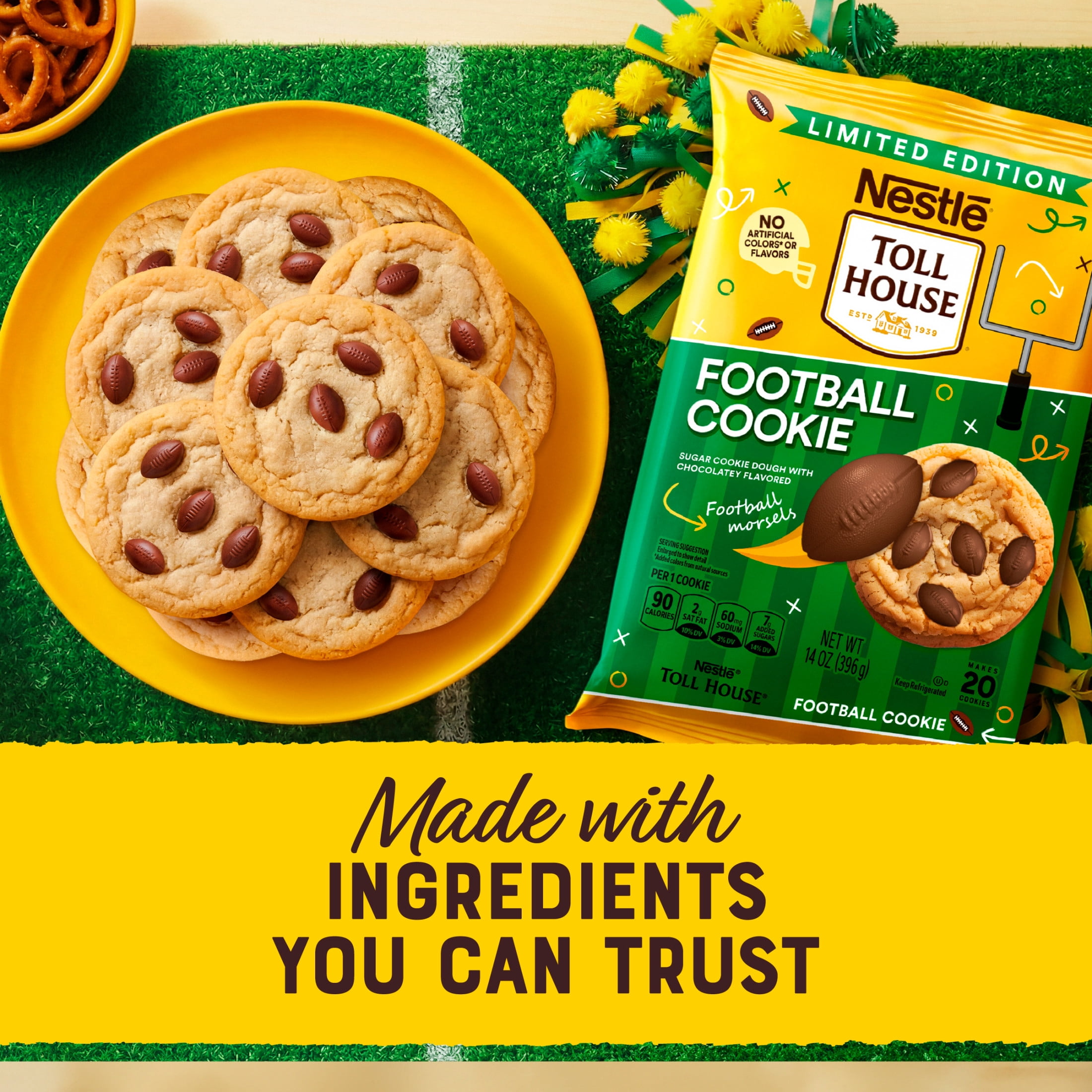 Nestle Toll House Football Cookies, Sugar Cookie Dough, Football Snacks, 20 Cookies 14 oz