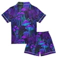 thumbnail image 2 of FORMRS Kids Short Sleeve Top and Pants Pajama Set Unisex Satin 2-Piece Sleepwear, Sizes 5-6Y, Dark Mushrooms Pattern, 2 of 8