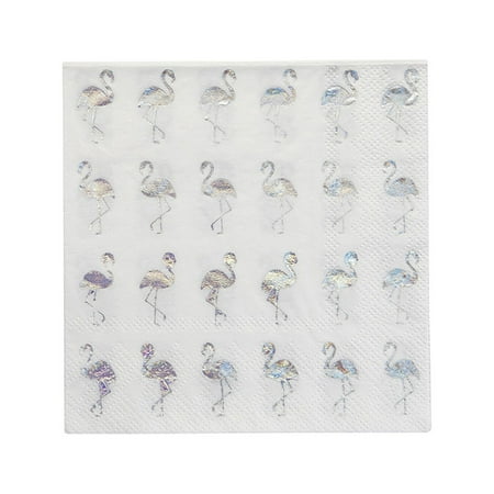 Pack of 20 Flamingo Silver Foil Cocktail Napkins 5" x 5"