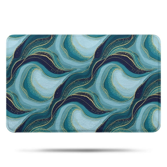 Blue Gold Wave Marble Pattern Bathroom Rugs Mat,Non Slip Microfiber Bathroom Rug,Rubber Backing,Soft Bathroom Mats for Bathroom Floor,Tub and Shower,17x27in(43x68cm)