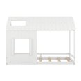 thumbnail image 3 of Full Size House Bed with Roof and Window, Montessori Wood Full Floor Bed Frame Cabin Fun Playhouse Bed for Girls, Boys and Teens, No Spring Box Required, White, 3 of 7