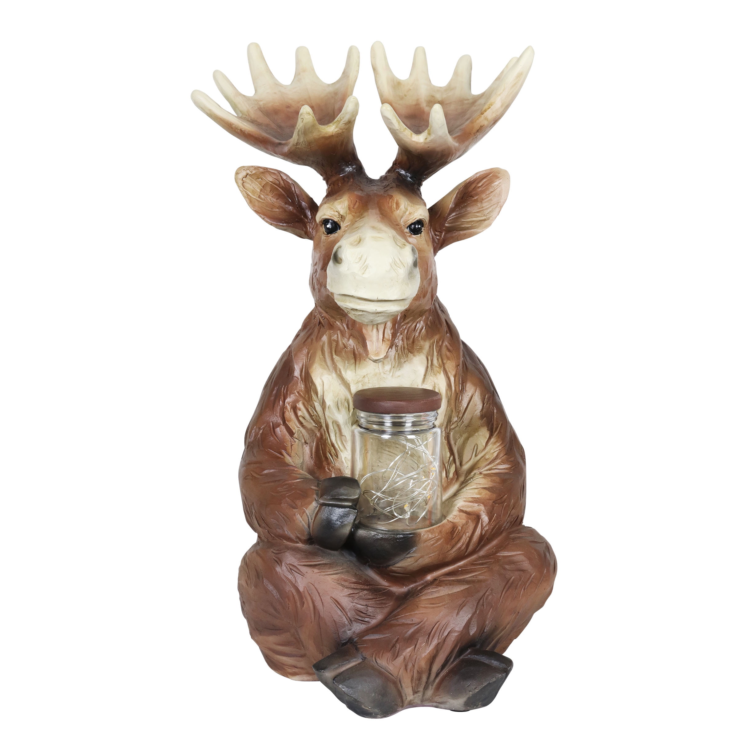 Exhart Solar Moose Garden Statue Holding a Glass Jar with Eight LED