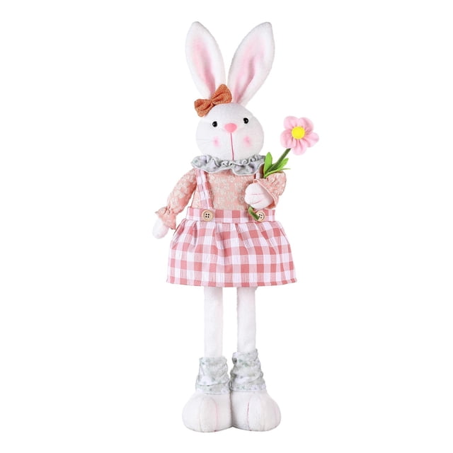 Yinanstore Easter Figurine de Lapin en Peluche Pattes d'Animal en Peluche Peuvent Être Rétractables Cadeau de Festivals Easter Statue Rabbit Debout pour Table Intérieur Rose