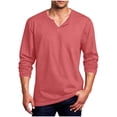 thumbnail image 3 of DYTTDG Men's Notched V-Neck Long Sleeve T-Shirt | Solid Color Loose Fit Casual Breathable Pullover for Daily and Workout, Lightweight Knit Athletic Top, 3 of 7