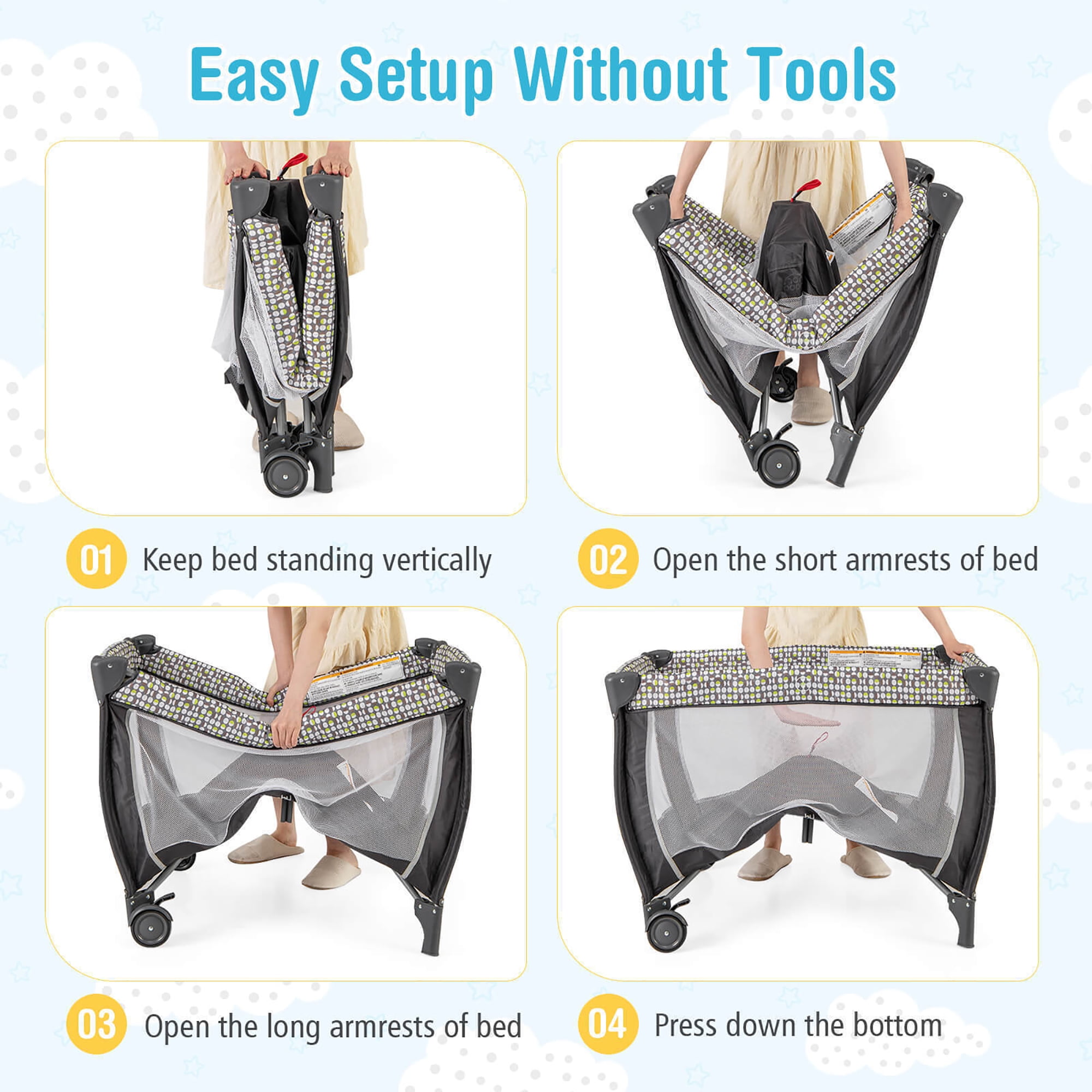 Gymax 4-in-1 Portable Baby Playard Nursery Center Bassinet w/ Music Box Canopy & Net