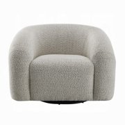 Swivel Accent Chair, Cloudlike Curved Design, Metal Base, Gray Boucle