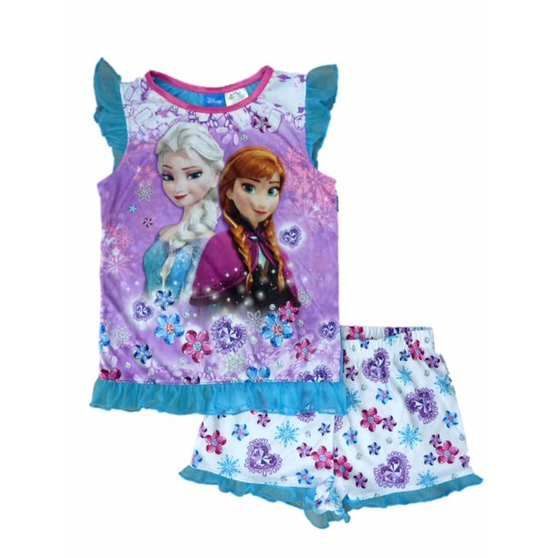 Disney Disney Girls Blue Frozen Elsa & Anna Pajamas 2 PC Sleep Set