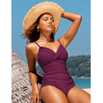thumbnail image 6 of Hilor Womens One Piece Swimsuits Front Twist V Neck Shirred Bathing Suit Monokini Swimwear, 6 of 10