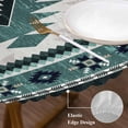 thumbnail image 3 of Green Beige Boho Round Tablecloth, Fitted Table Cover with Elastic for 55"-60" Round Tables, Vintage Ethnic Tribal Southwestern Table Cloth Outdoor Indoor Dinning Party Waterproof Tablecloths, 3 of 7