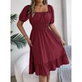 thumbnail image 5 of Summer Dresses For Women Women'S Casual A-Line Square Neck Puff Sleeve Dress Hem High Waist Midi Fitted Dress Holiday Dress, 5 of 5