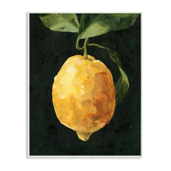 Stupell Industries Abstract Yellow Lemon on Vine Pop over Black Wall Plaque by Emma Caroline