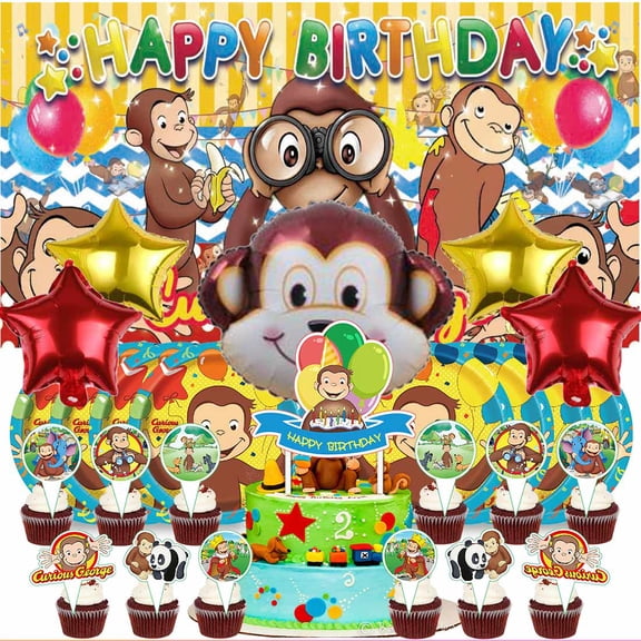 Curious George Supplies Plates Decoration Backdrop Banner Birthday Decor Tableware Fans Balloons