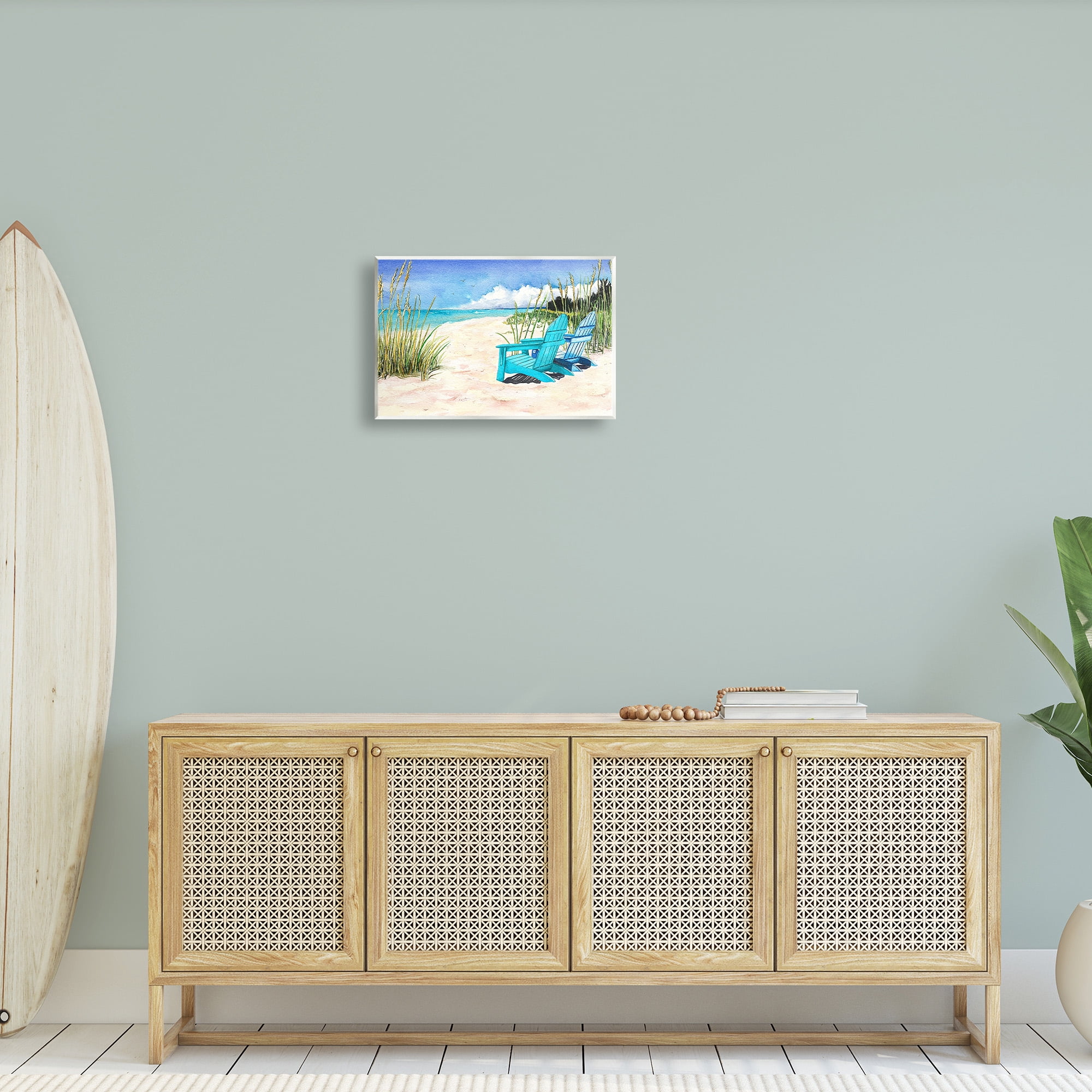 Stupell Industries Blue Beach Chairs Scene Landscape Painting Unframed Art Print Wall Art, 19 x 13