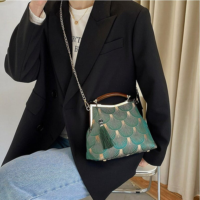 PIKADINGNIS Vintage Designer Lock Shell Bags Pure Handmade Bag Chic Lady  Women's Handbags Well Bag Fringe Chain Women Shoulder Crossbody Bag 