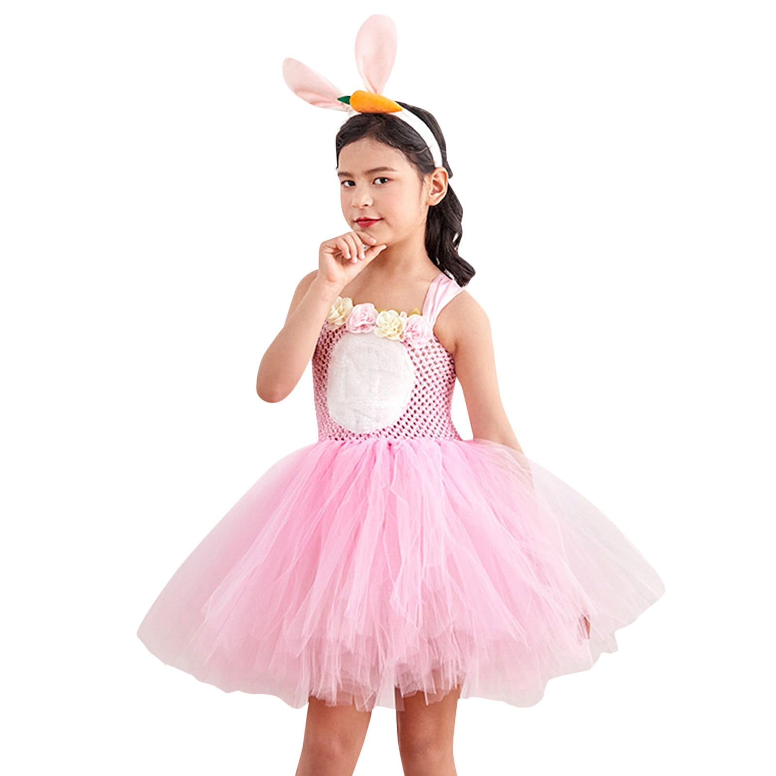 nsendm Girls Dress Big Kid Clothes Sweaters for Kids Girls Toddler Girls Pink Adorable Easter Bunny Cosplay Princess Dress Cute Plush Fir and