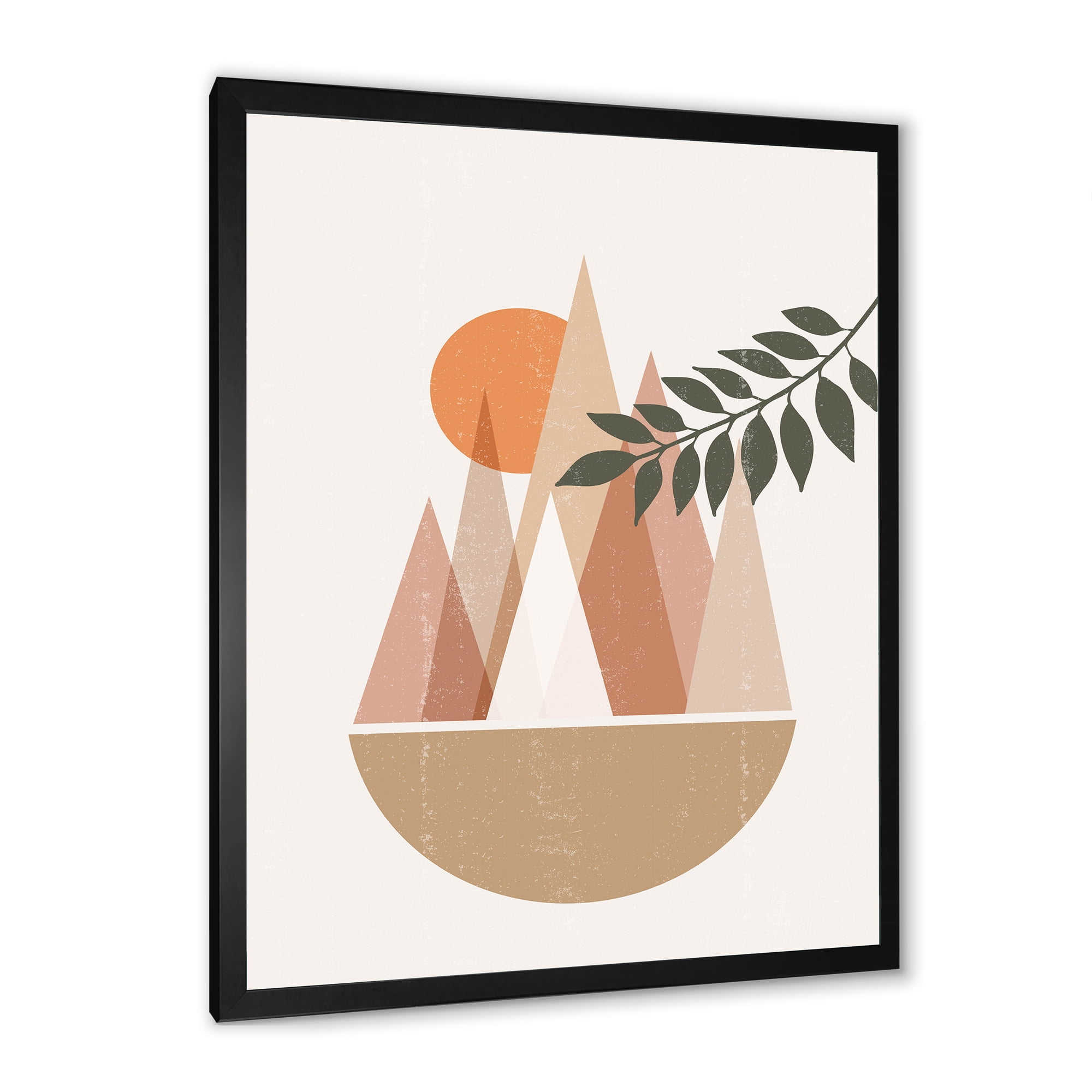 Designart 'Abstract Moon and Sun In Mountains II' Modern Framed Art Print