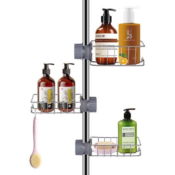 CHAO Jabonera de Ducha de 3 Piezas para Barra de Ducha de Acero Inoxidable, Estante de Ducha Antióxido sin Taladrar, Almacenamiento de Ducha sin Taladrar, Porta sapone doccia para Barra de 18-27 mm