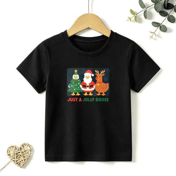 Girls Graphic Tees Jolly Goose Christmas Kids T Shirt Santa Cute 100% Cotton Short Sleeve Soft Tops 4-13Y