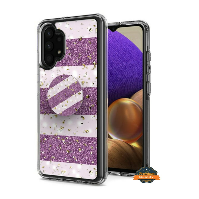 For Samsung Galaxy A14 5G Elegant Pattern Design Bling Glitter Hybrid with Ring Stand Pop Up Holder Kickstand Phone Case Cover by Xpression - Purple White - Walmart.com