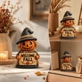 thumbnail image 3 of Fall Scarecrow Pumpkin Figurine Set 3 Piece, Resin Tabletop Decor with Welcome Fall and Happy Signs, Vintage Straw Maple Sunflower Statue for Mantel Shelf and Porch, Thanksgiving Halloween Gift, 3 of 6